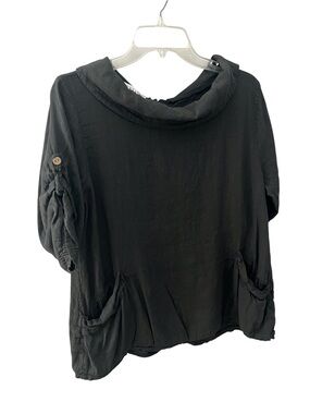 Saga Made in Italy Gray Linen Blend Top Oversized Lagenlook Pockets Tunic